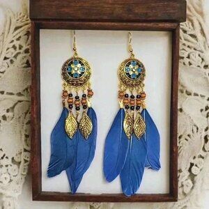 🆕️Boho Chic Fashion Trend Flower Feather Earrings | Exquisite Dangle Jewelry 🌸